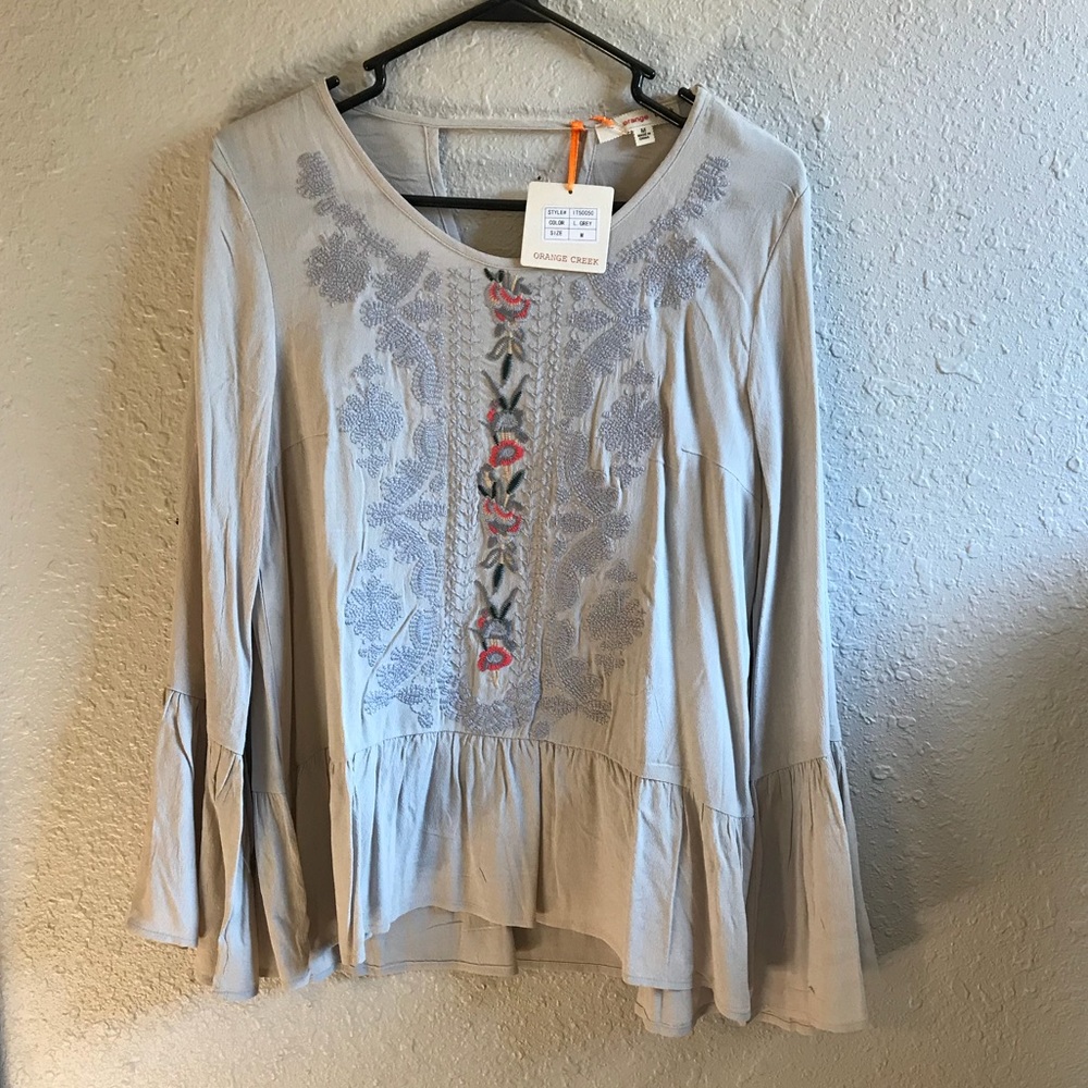 Orange Creek Embroidered Bell Sleeve Blouse